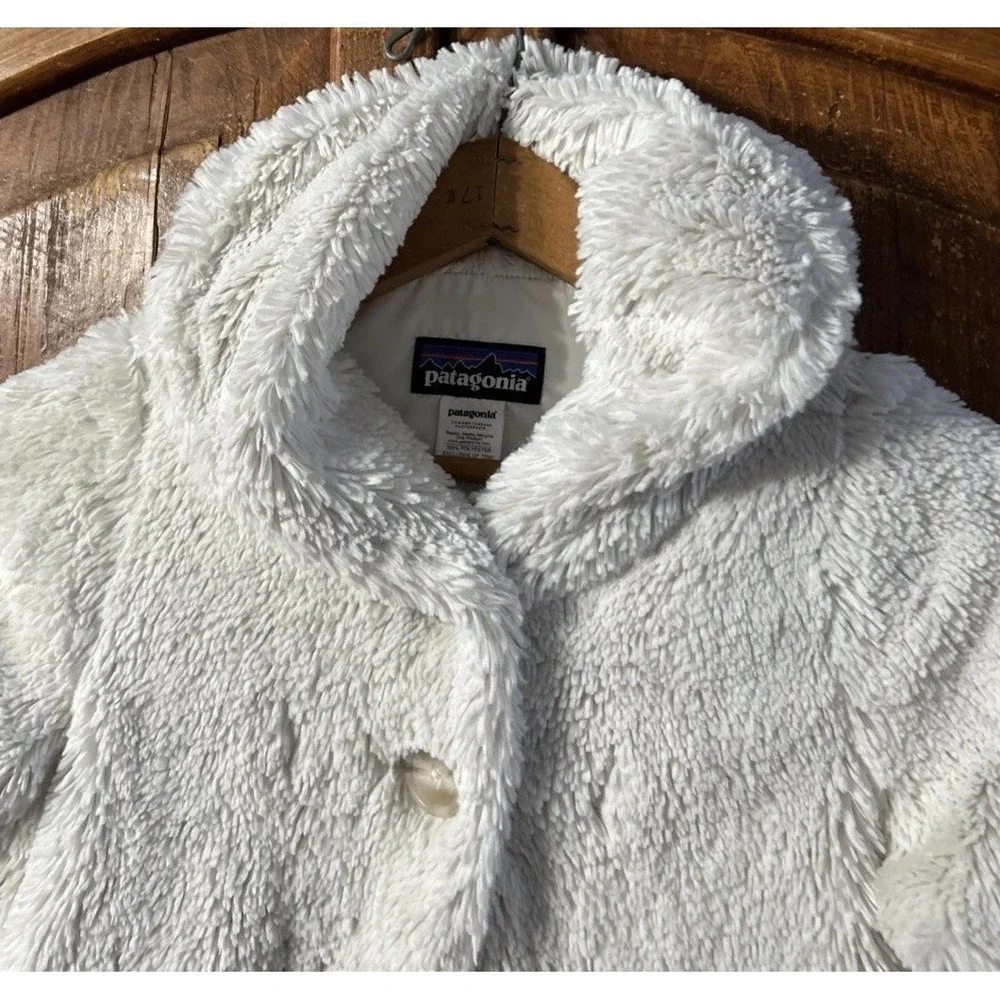 RARE Girls‎ Patagonia Pelage FLUFFY Fleece Jacket Birch White Sz 8 65591